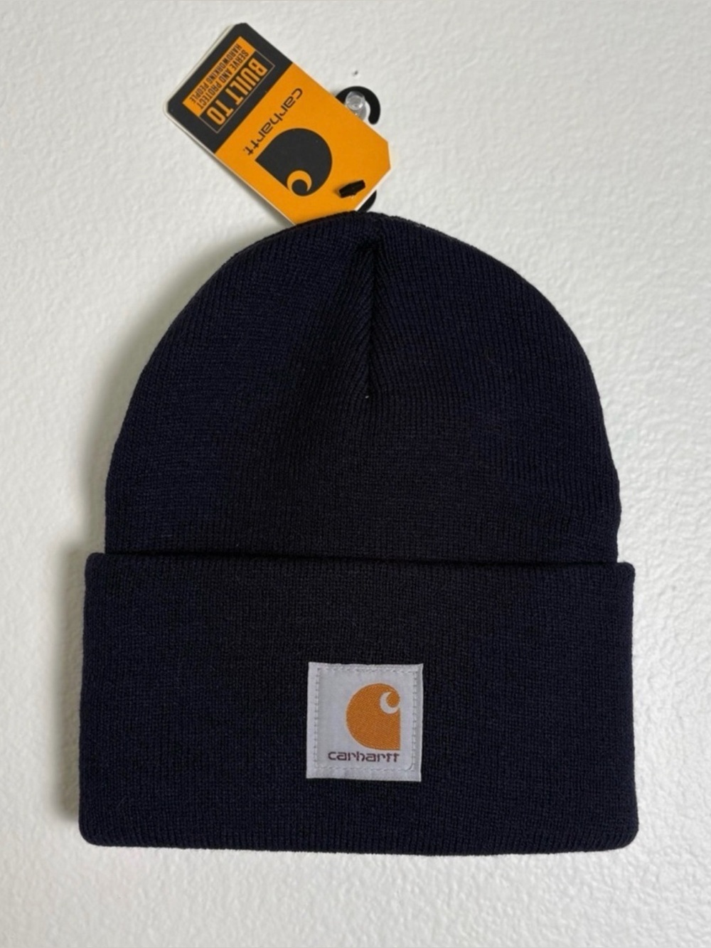 Carhartt A18 Beanie Hat Unisex One Size Black Cuffed Logo Workwear Winter Warm